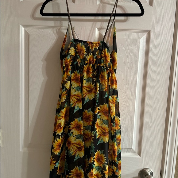 Sunflower Dress - lined w/ sunflower overlay and leather braided straps - Picture 2 of 3